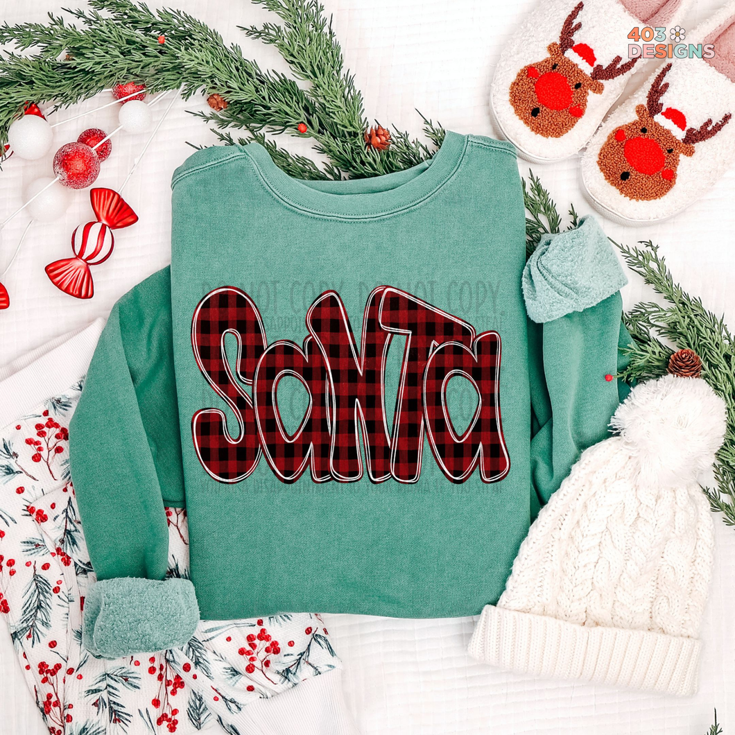 Santa Funky Doodle Buffalo Check DTF Transfer