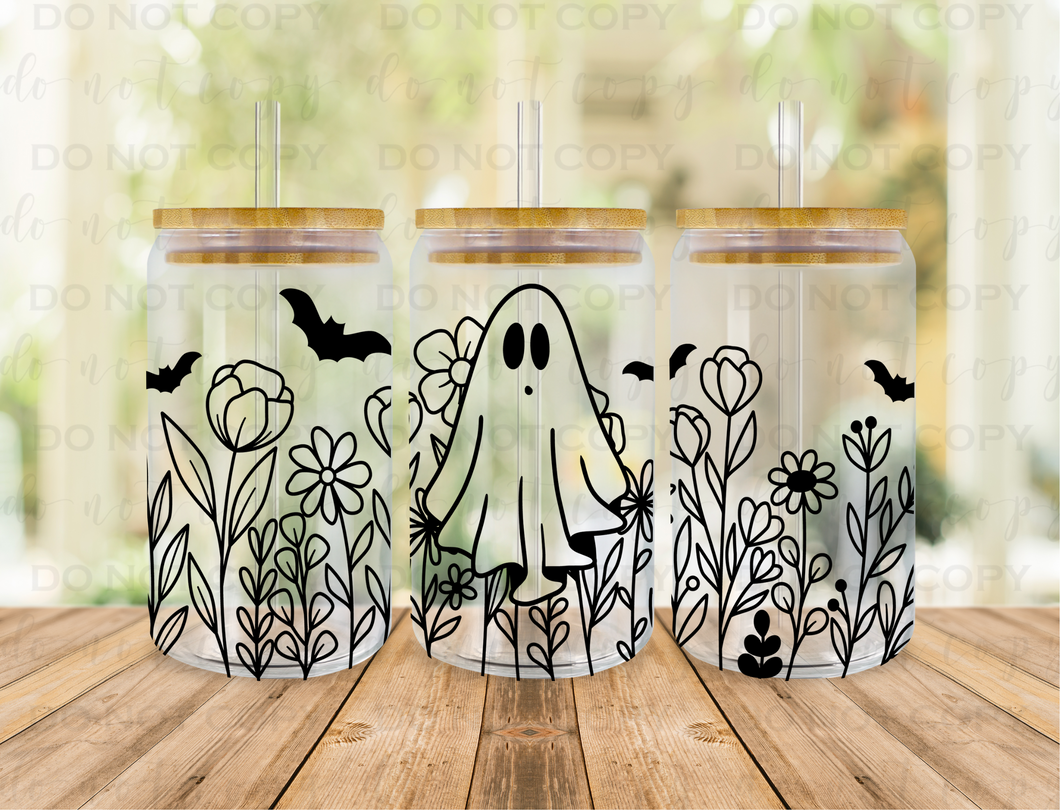 Ghostflower Halloween Libby Glass Can UV DTF Transfer