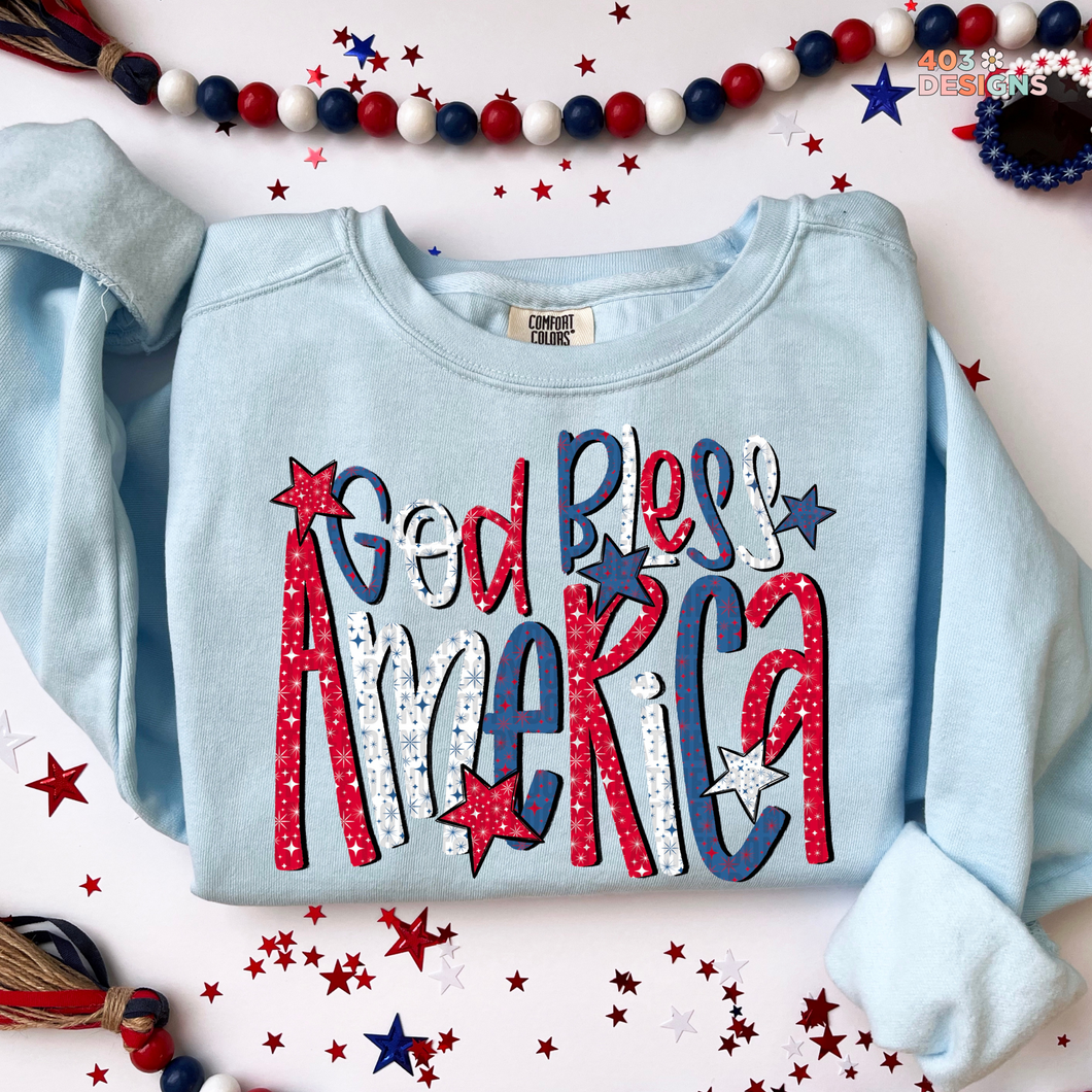 God Bless America Stars DTF Transfer