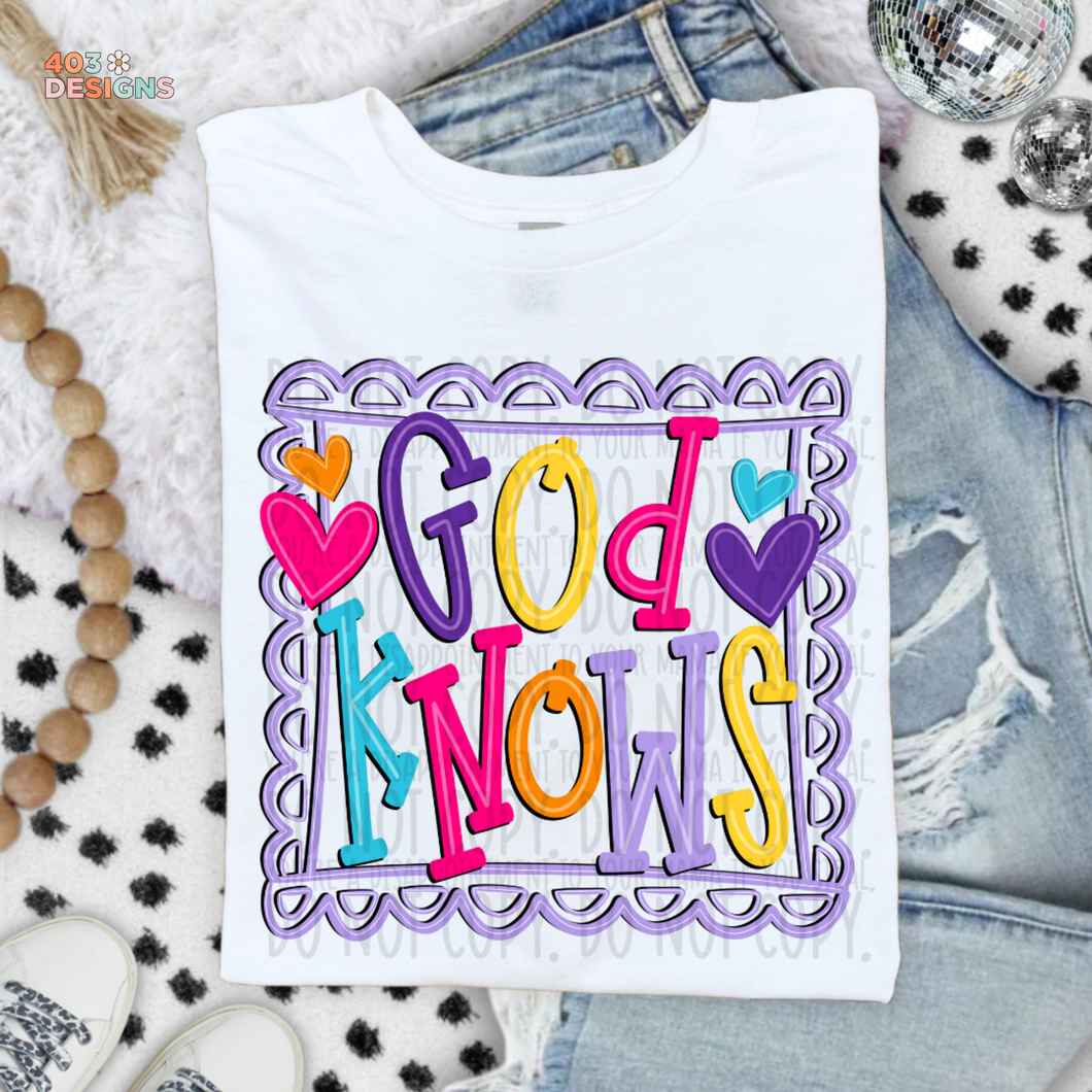 God Knows Doodle Bright DTF Transfer