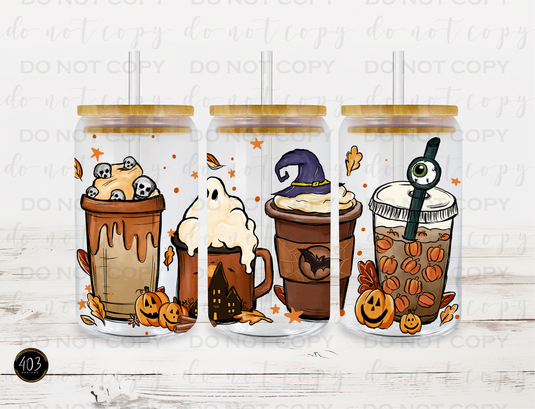 Halloween Coffee Libby Glass Can UV DTF Transfer