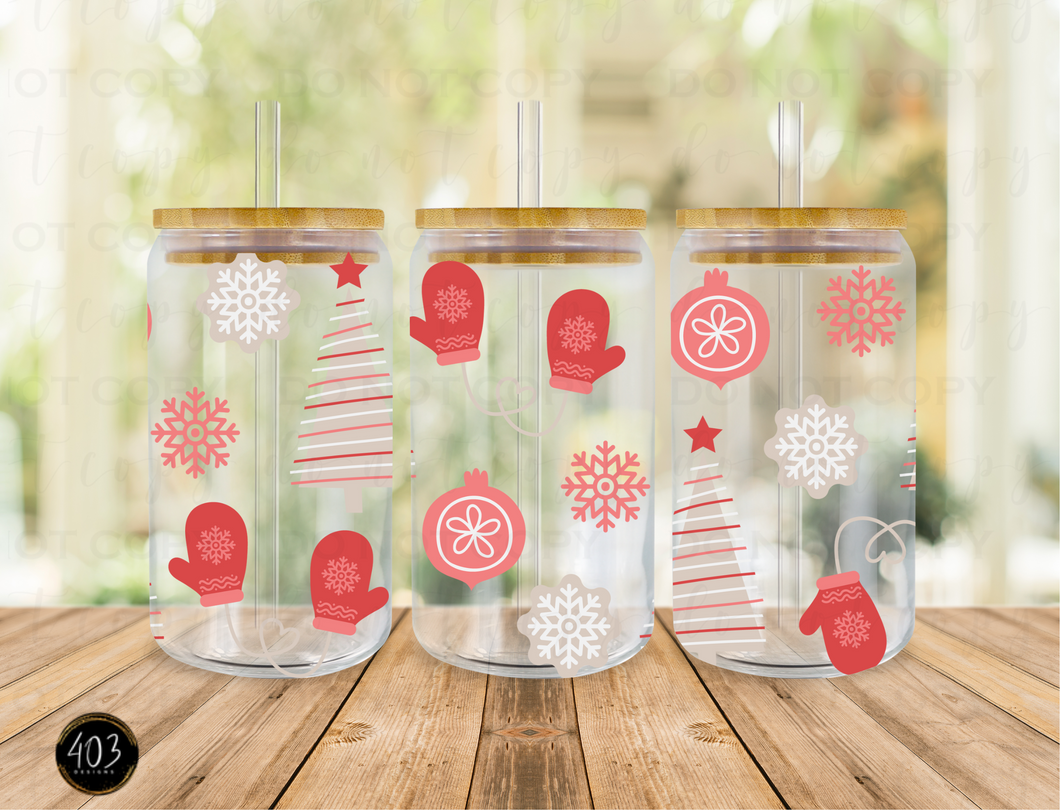 Pastel Christmas Libby Glass Can UV DTF Transfer