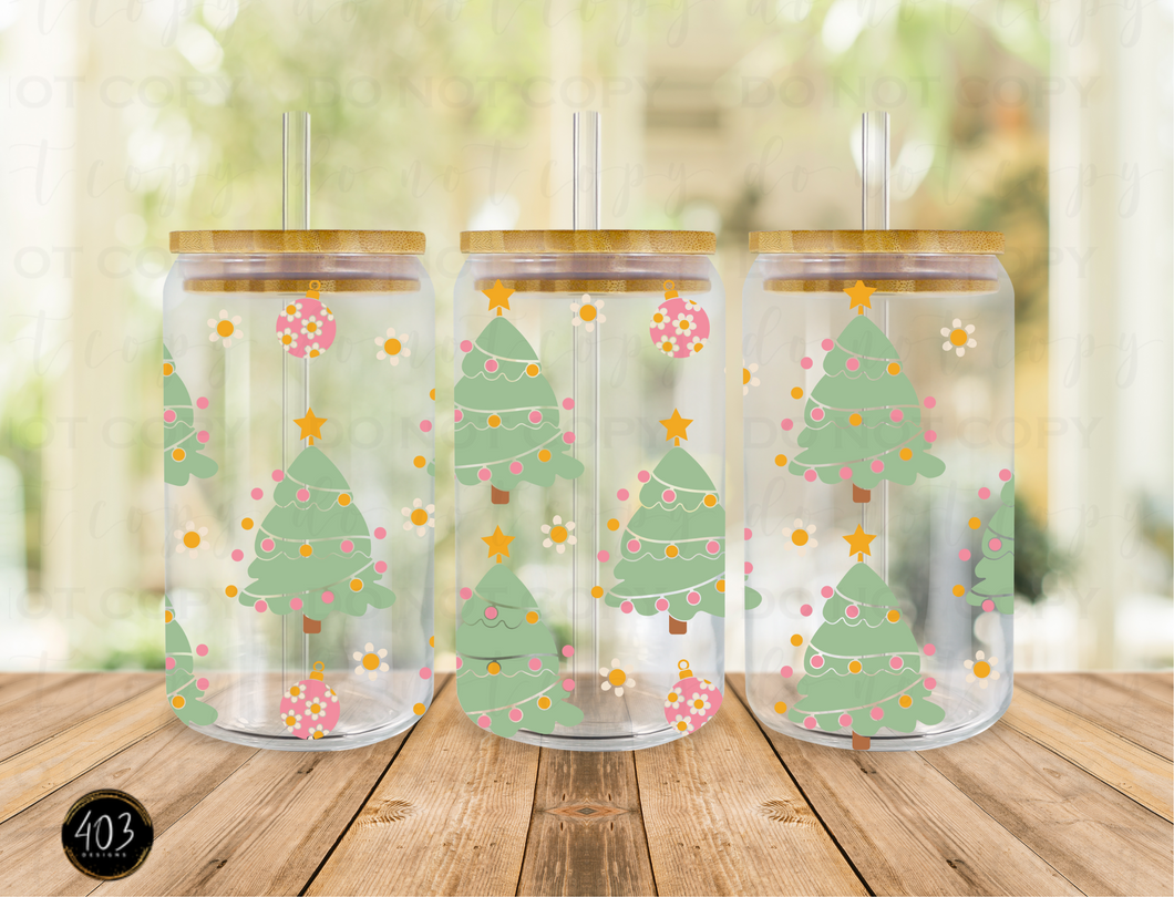 Retro Christmas Tree Libby Glass Can UV DTF Transfer