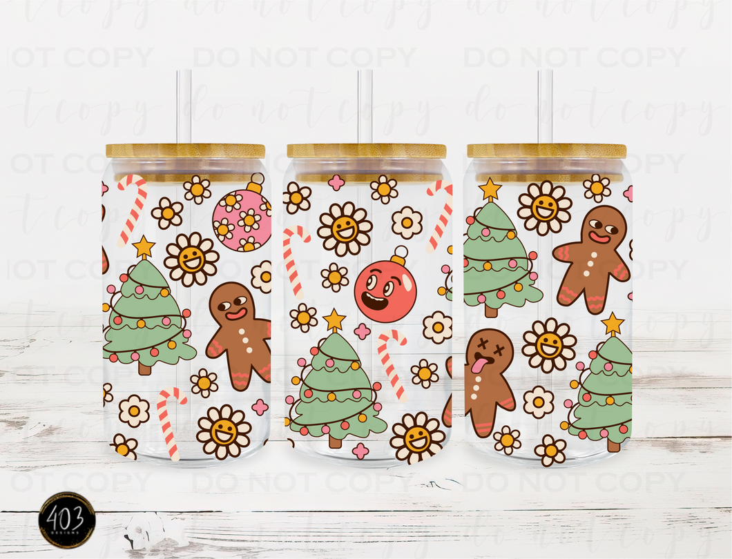 Retro Christmas Libby Glass Can UV DTF Transfer