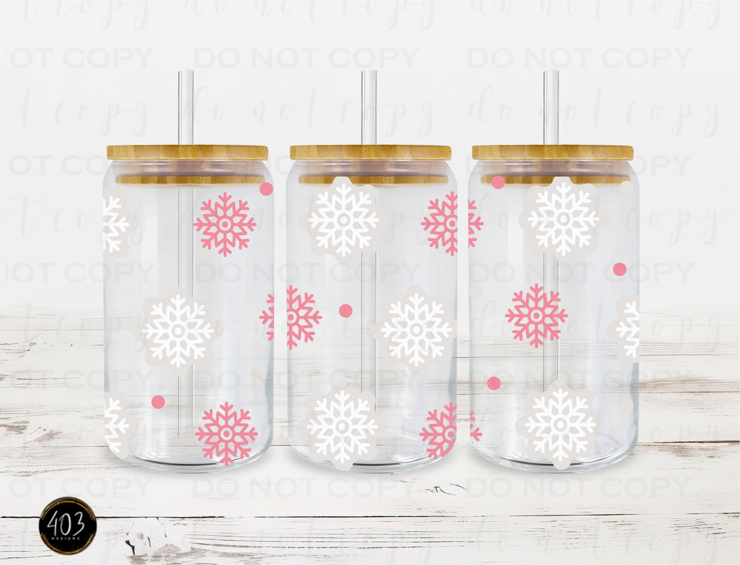Snowflakes Libby Glass Can UV DTF Transfer