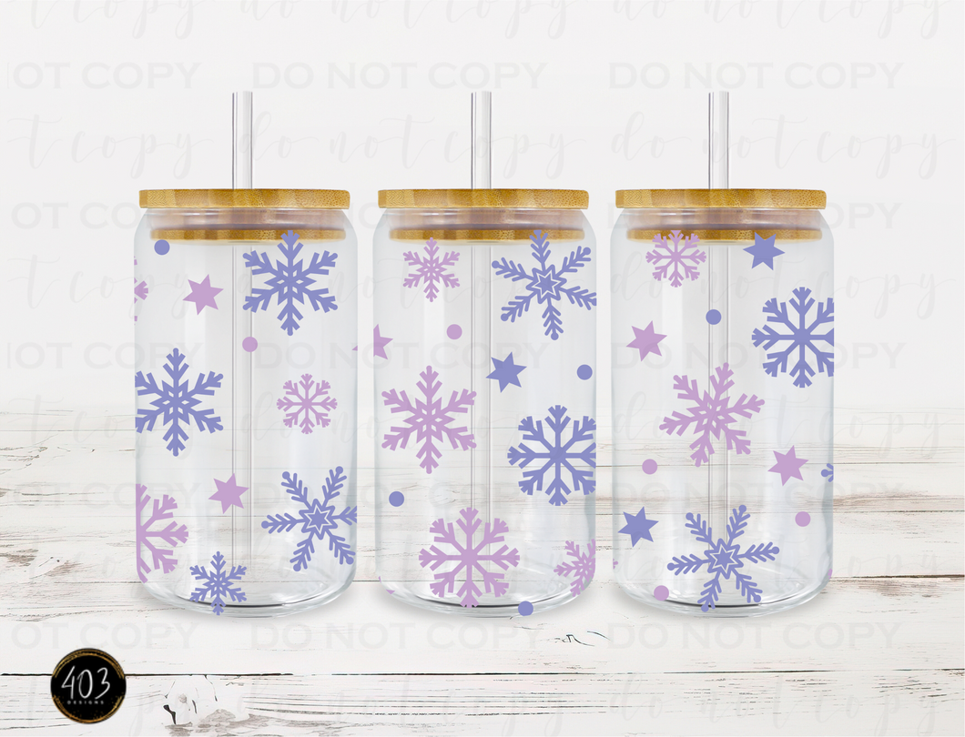 Snowflakes Libby Glass Can UV DTF Transfer