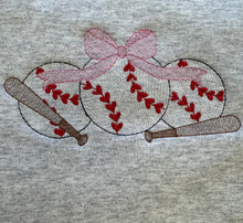 Load image into Gallery viewer, Embroidered Baseball Trio, Bats &amp; Bow  Sweatshirt
