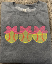 Load image into Gallery viewer, Softball Trio With Bows- Embroidered Sweatshirt
