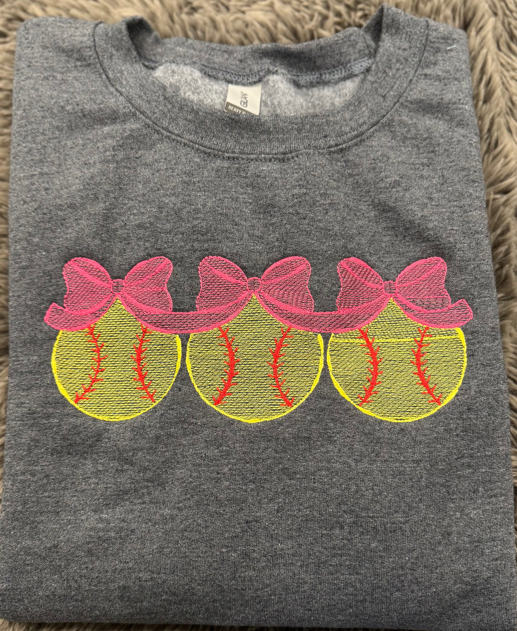 Softball Trio With Bows- Embroidered Sweatshirt