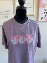 Load image into Gallery viewer, Embroidered Baseball Trio &amp; Bows Comfort Colors T-Shirt
