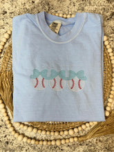 Load image into Gallery viewer, Embroidered Baseball Trio &amp; Bows Comfort Colors T-Shirt
