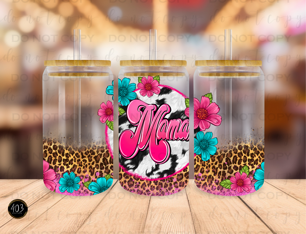 Mama With Leopard Libby Glass Can UV DTF Transfer