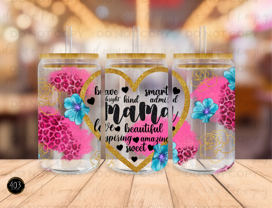 Mama With Leopard Libby Glass Can UV DTF Transfer