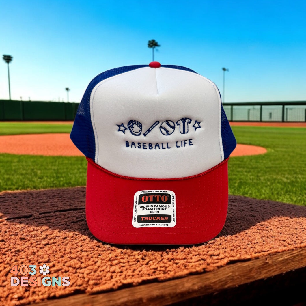 Baseball Life Embroidered Trucker Hat