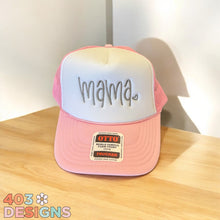 Load image into Gallery viewer, Handwritten Mama Embroidered Trucker Hat
