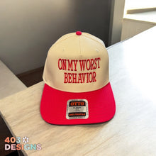 Load image into Gallery viewer, On My Worst Behavior Embroidered Trucker Hat
