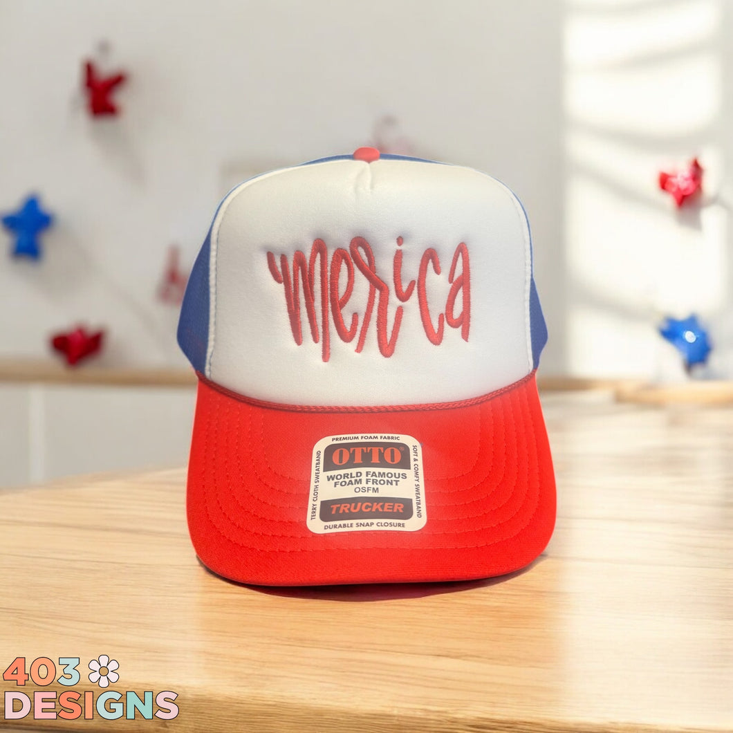 'Merica Script Embroidered Foam Trucker Hat