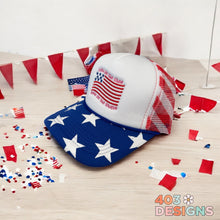 Load image into Gallery viewer, Land of the Free Flag Embroidered  Stars &amp; Stripes Trucker Hat
