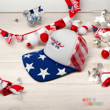 Load image into Gallery viewer, America With Bow Embroidered  Stars &amp; Stripes Trucker Hat

