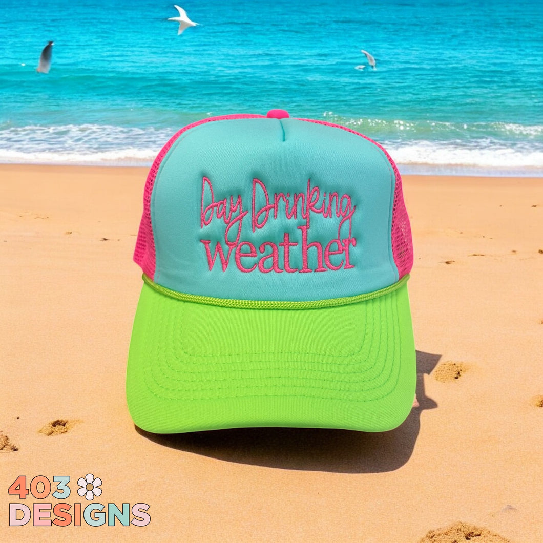Tri Color Neon Brim Day Drinking Weather Embroidered Trucker Hat