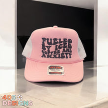 Load image into Gallery viewer, Fueled By Iced Coffee And Anxiety- Embroidered Trucker Hat
