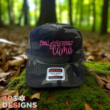 Load image into Gallery viewer, Real Girls Wear Camo Embroidered Trucker Hat
