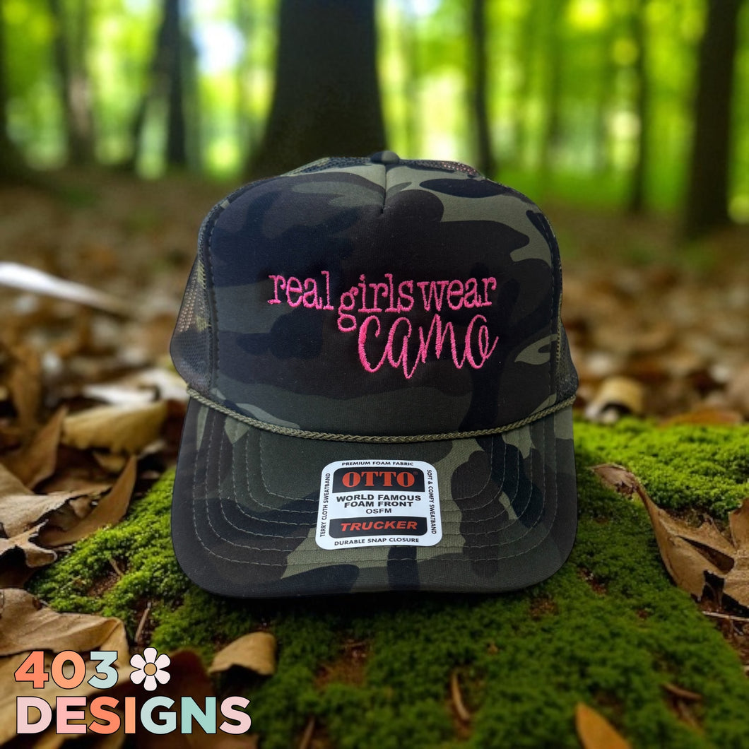 Real Girls Wear Camo Embroidered Trucker Hat