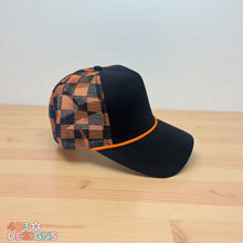 Load image into Gallery viewer, Black &amp; Orange Checkered Foam Hat - Choose Your Embroidery Saying
