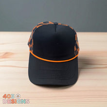 Load image into Gallery viewer, Black &amp; Orange Checkered Foam Hat - Choose Your Embroidery Saying
