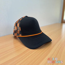 Load image into Gallery viewer, Black &amp; Orange Checkered Foam Hat - Choose Your Embroidery Saying
