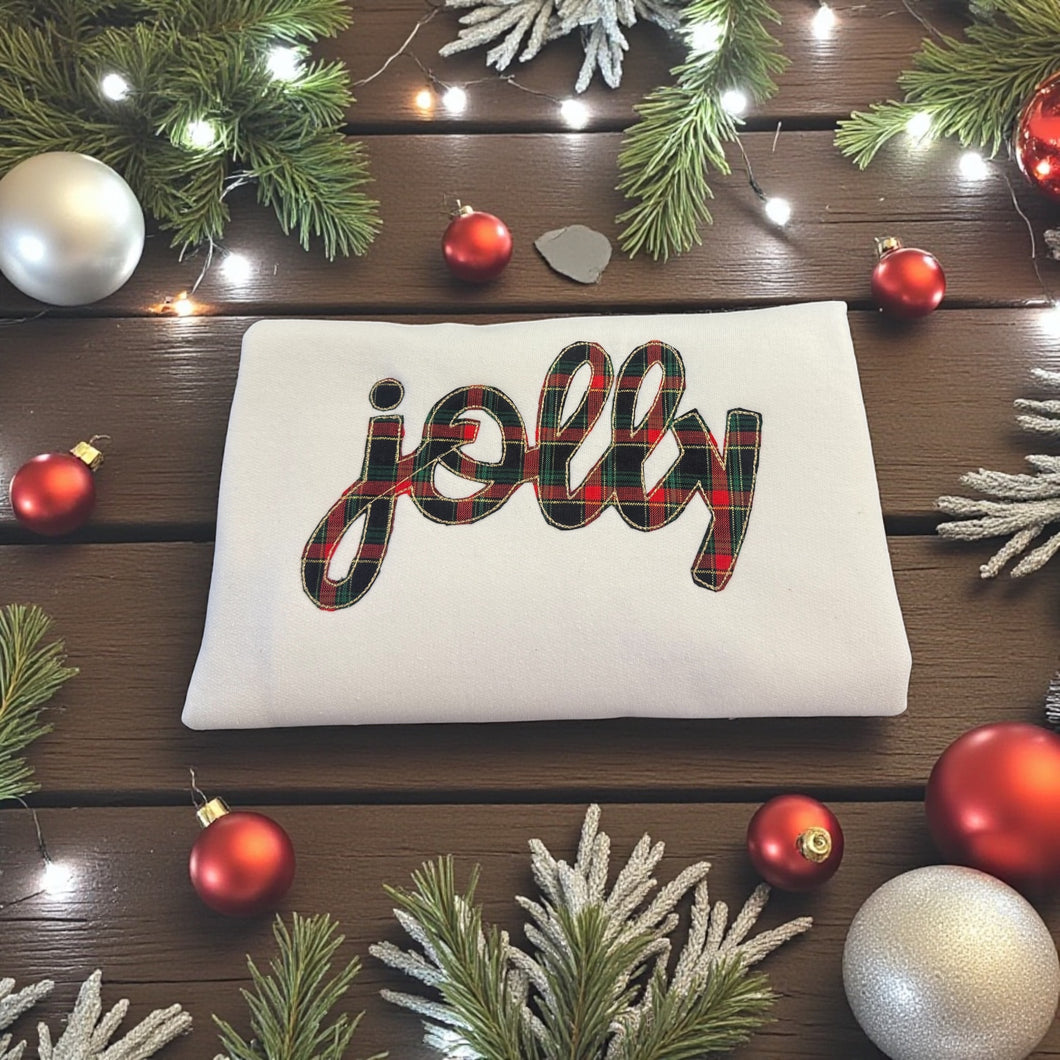 Jolly Buffalo Plaid Aplique Embroidered Sweatshirt