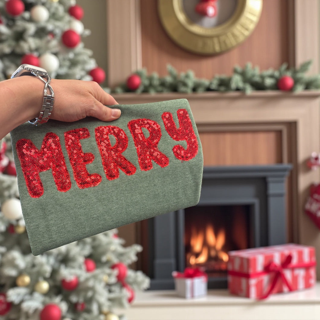 Merry Red Sequin Embroidered Sweatshirt