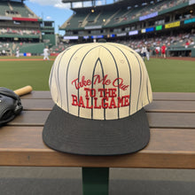 Load image into Gallery viewer, Take Me Out To The Ball Game Embroidered Pinstriped Trucker Hat
