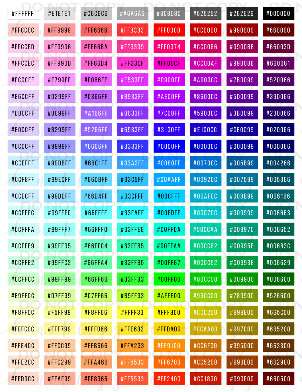 Hex color chart DTF Transfer