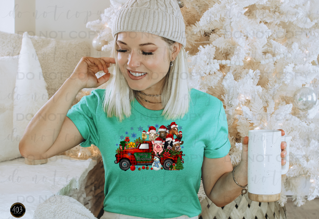 Christmas Farm Animals In Truck DTF Transfer