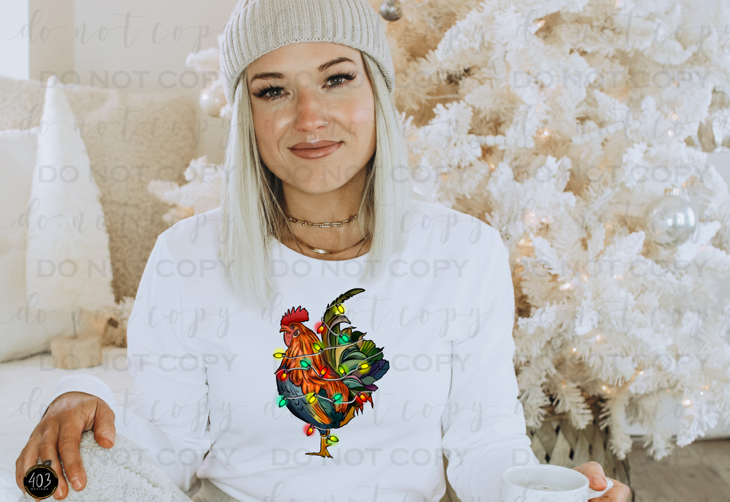 Christmas Rooster With Lights DTF Transfer