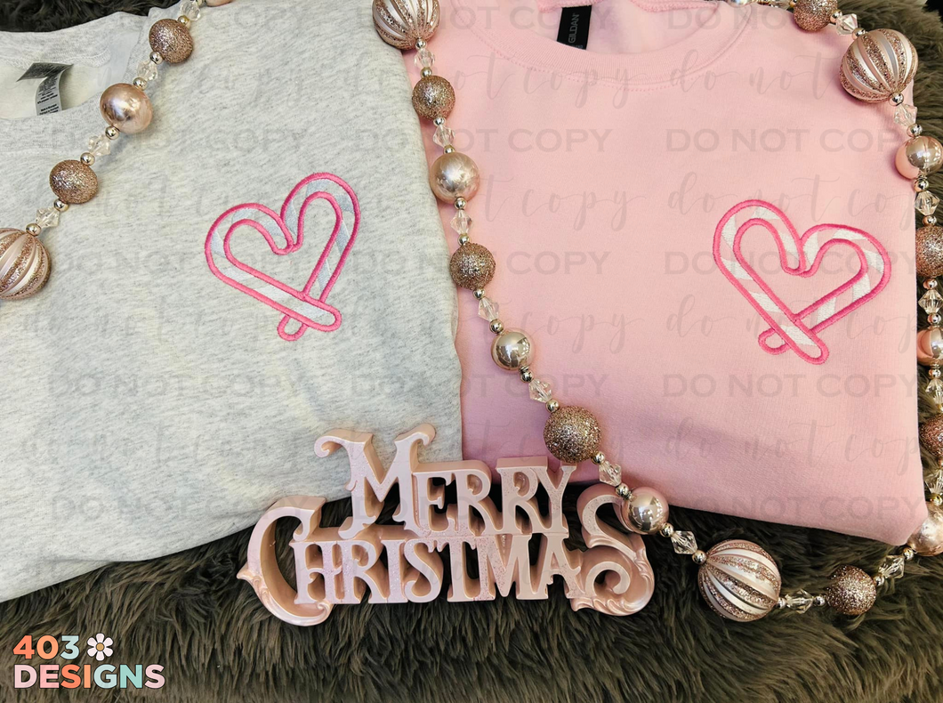 Embroidered Pink Candy Canes Crew Neck Sweatshirt (retail - please read description)