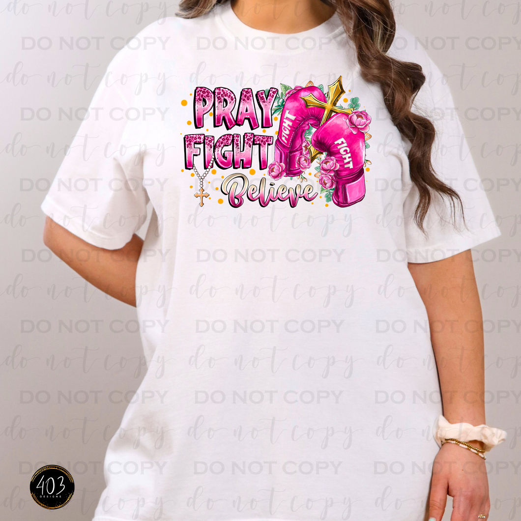Pray Fight Believe Messy Boxing Gloves DTF Transfer