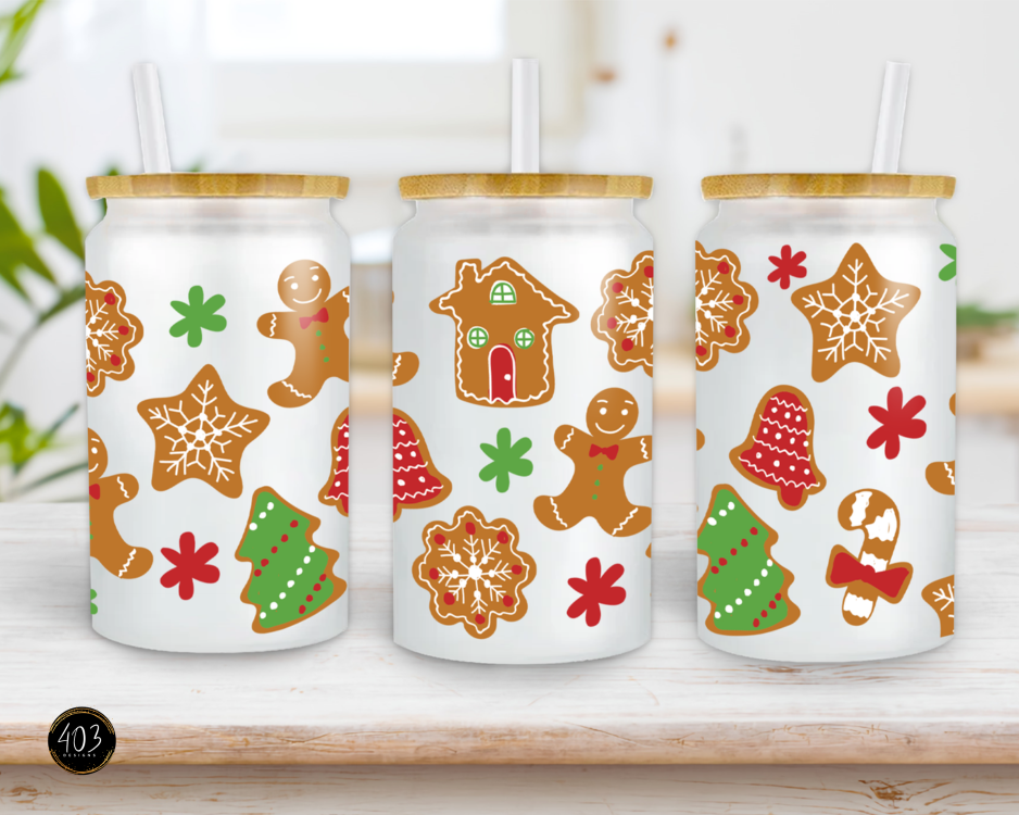 Gingerbread Men w/ Houses- Libby Glass Can UV DTF Transfer