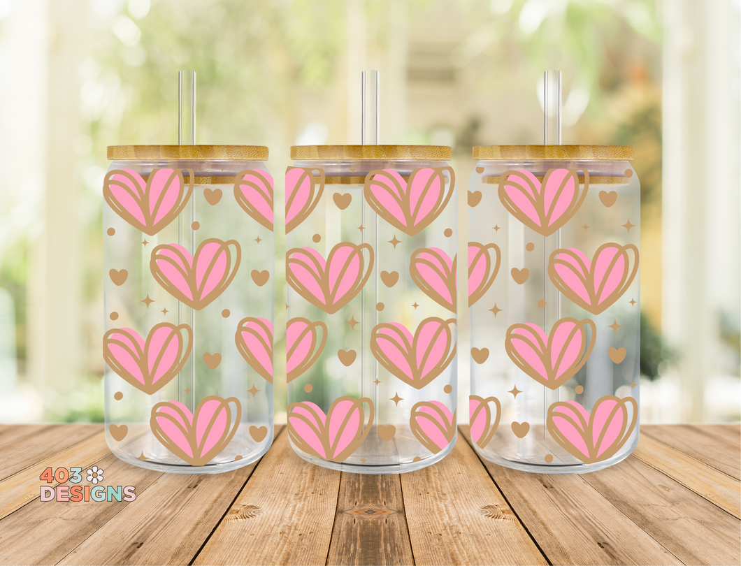 Valentine Hearts Libby Glass Can UV DTF Transfer