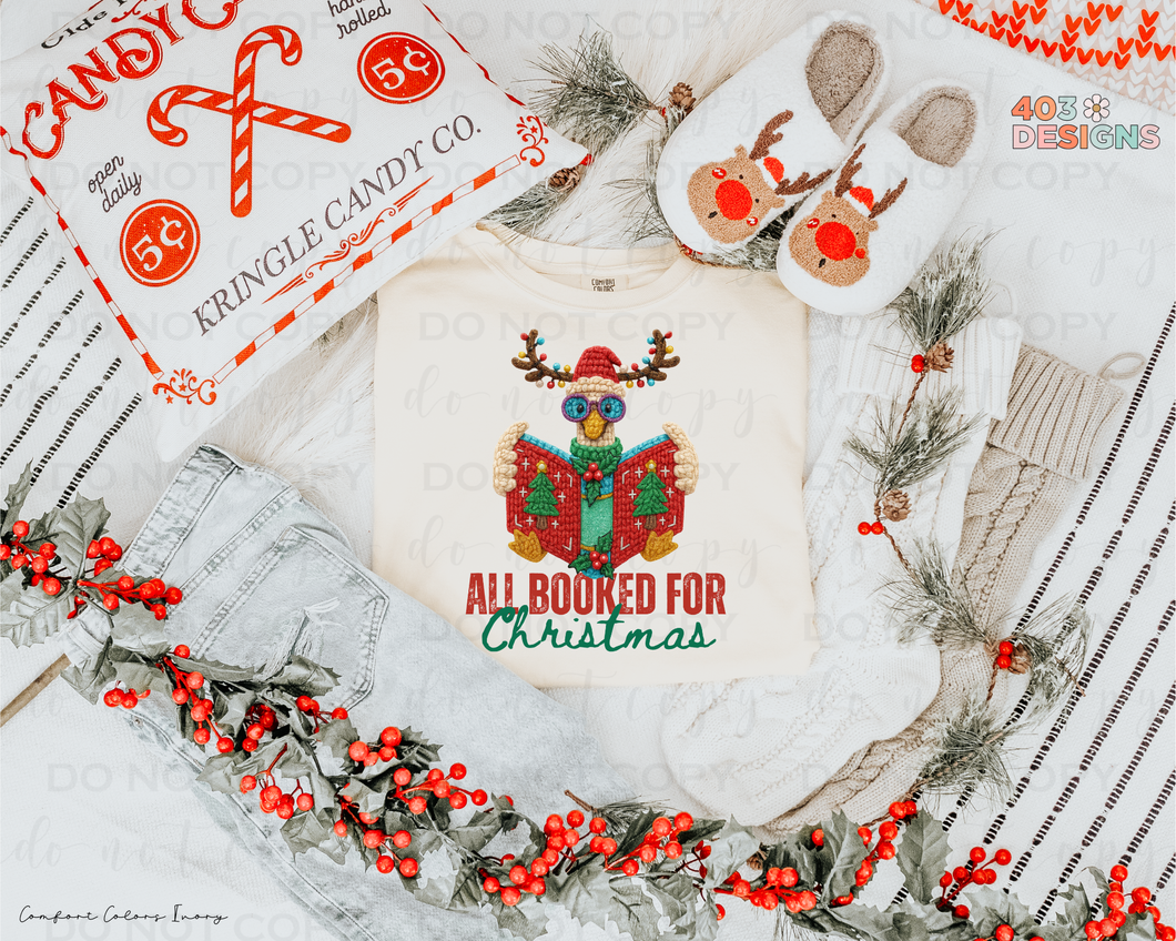 All Booked For Christmas Faux Yarn DTF Transfer