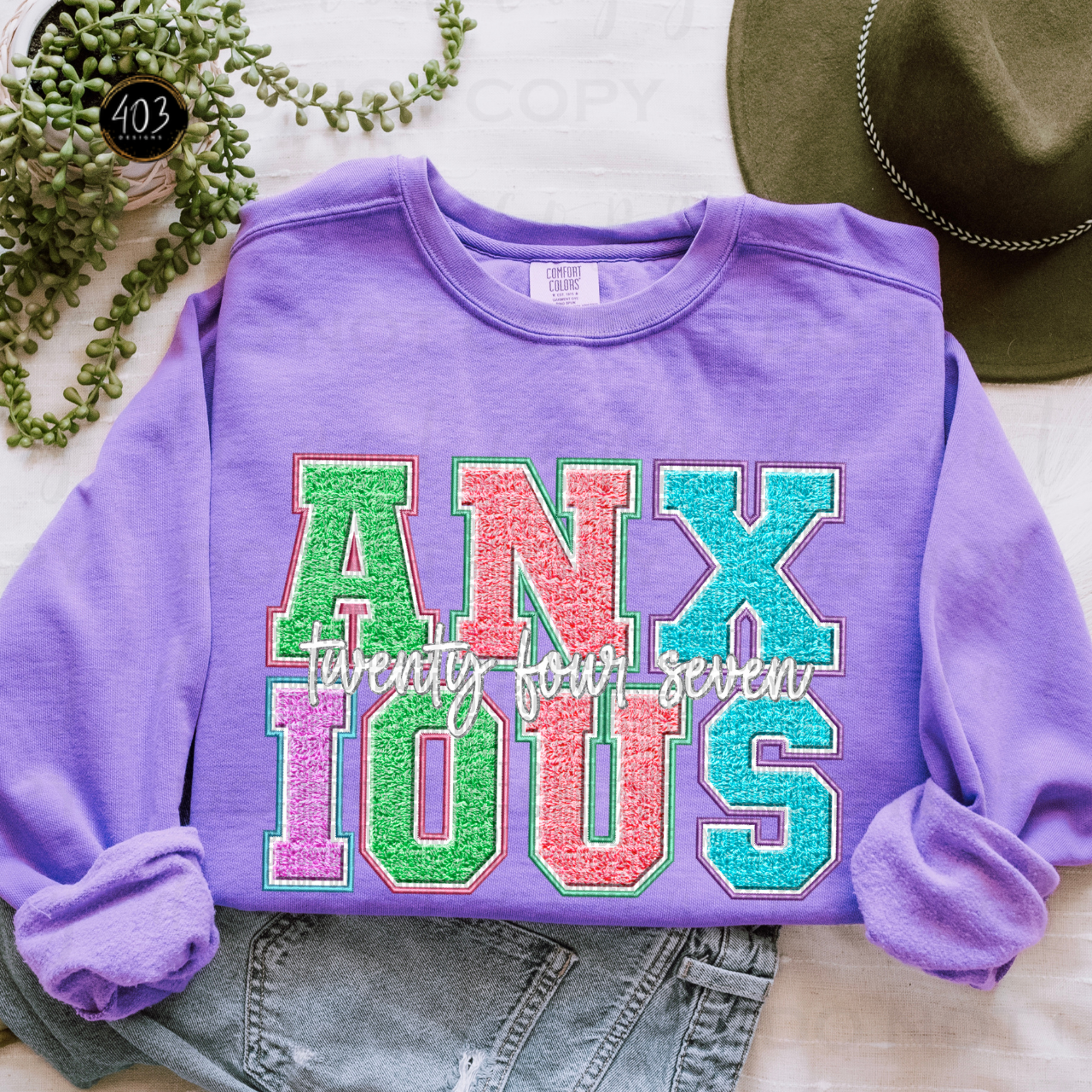 Anxious Twenty Four Seven Faux Chenille DTF Transfer