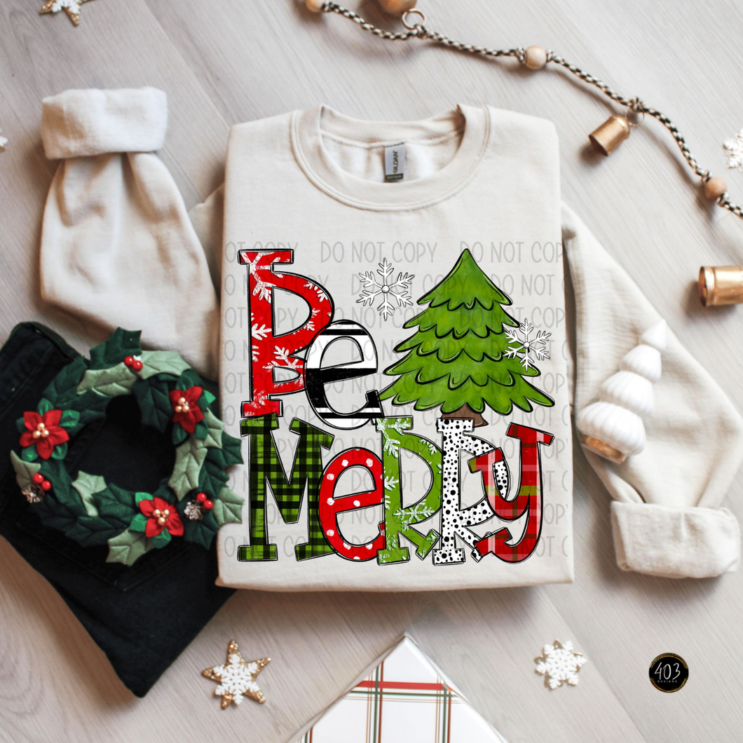 Be Merry Doodle Sketch DTF Transfer