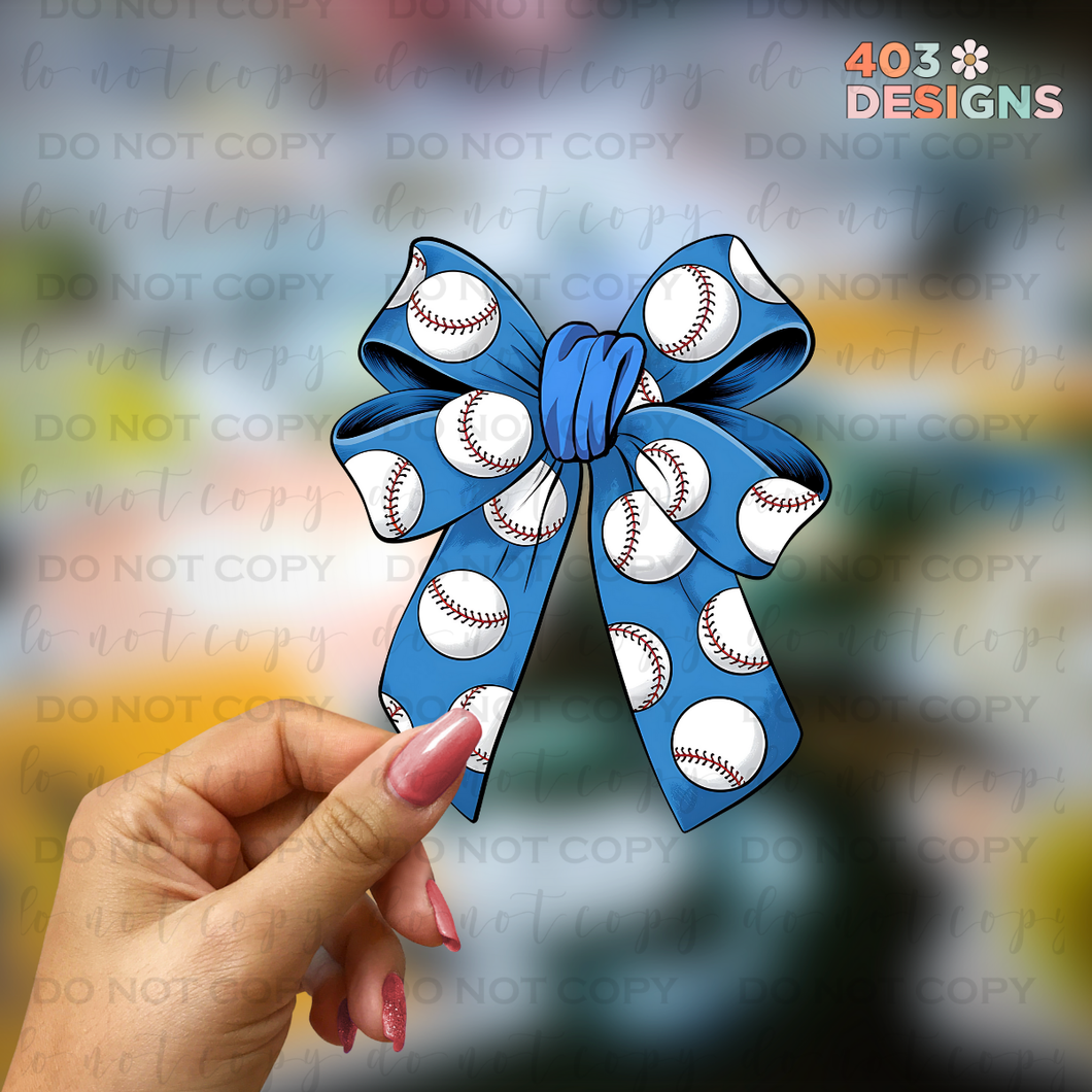 Blue Baseball Bow UV Sticker