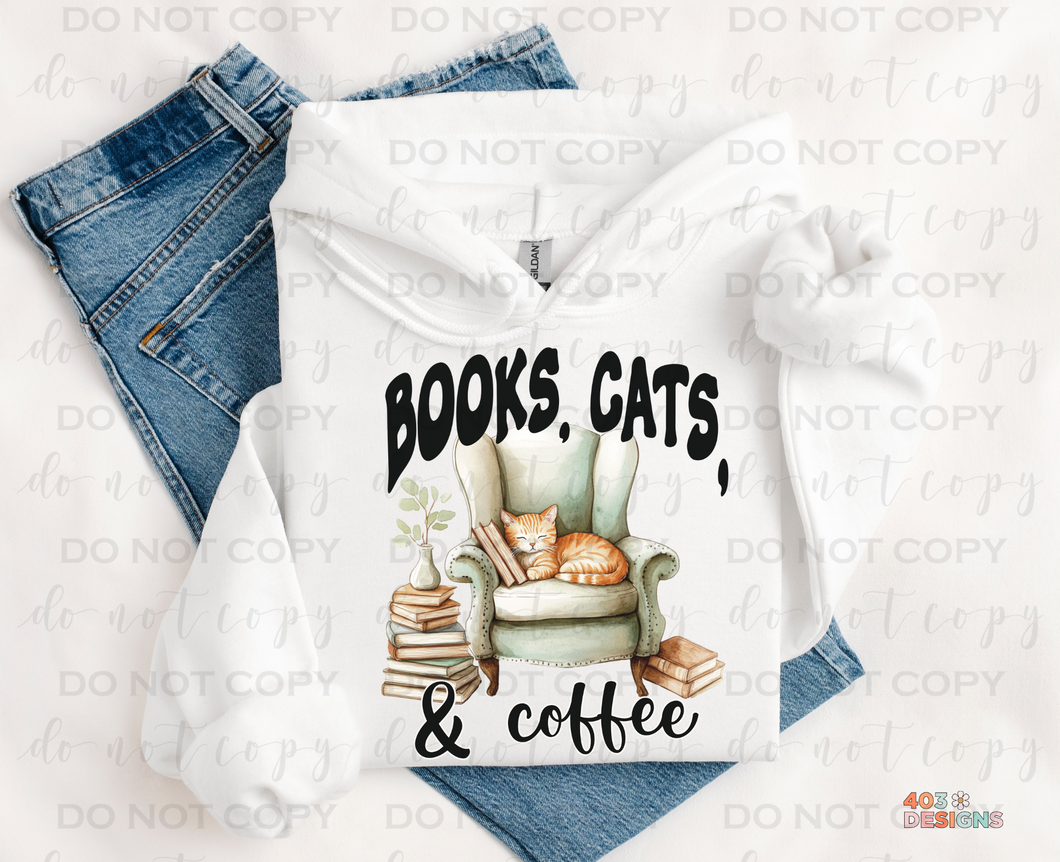 Books Cats & Coffee DTF Transfer