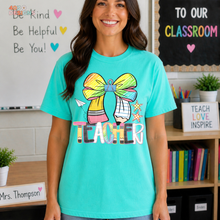 Load image into Gallery viewer, Bright Teacher Bow DTF Transfer

