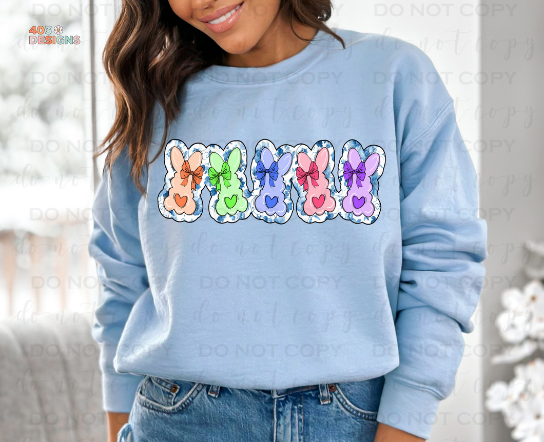 Bunny Line Blue Floral DTF Transfer