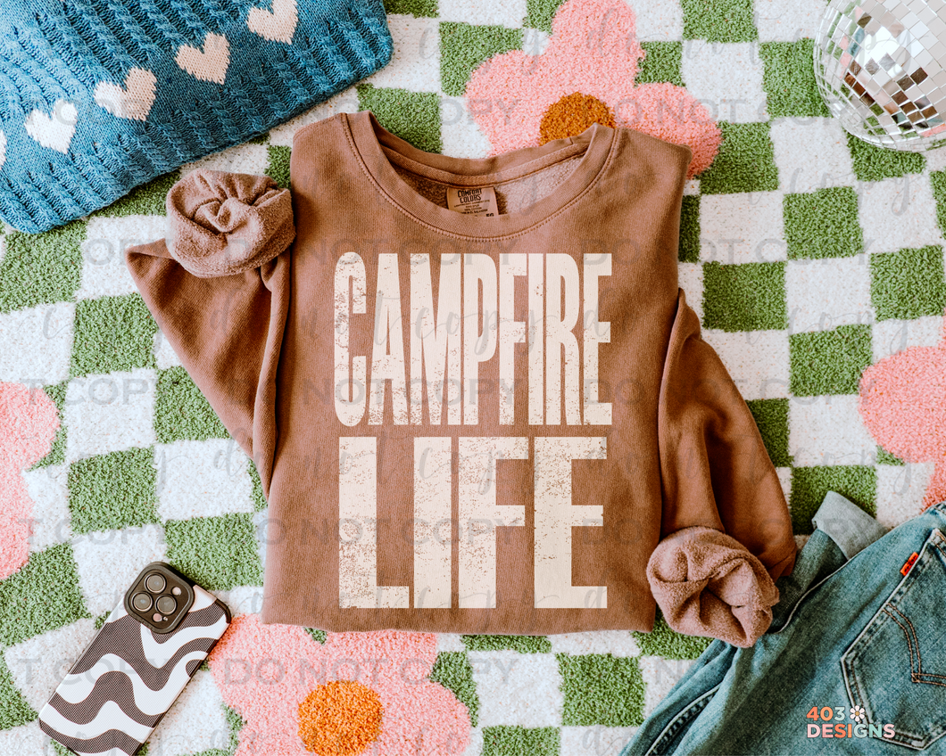 Camp Fire Life Distressed DTF Transfer