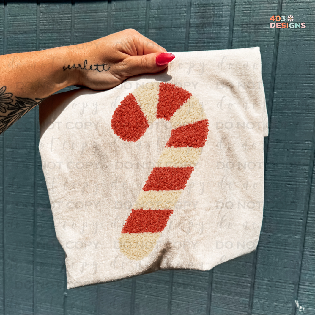 Candy Cane Faux Yarn DTF Transfer