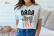 Load image into Gallery viewer, Checkered Bow Baseball Title/Name DTF Transfer
